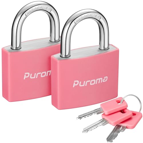 Puroma Lock Keyed Padlock 2 Pack Aluminum Locks with 3 Keys Alike 7/8 Inch Locker Lock 43mm Small Padlocks for Gate Fence Shed Toolbox School Gym Locker (Pink)