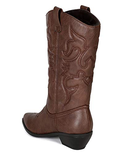 Image of Soda RENO ~ Women Western Cowboy Stitched Pointe Toe Low Heel Ankle Mid Shaft Fashion Boots