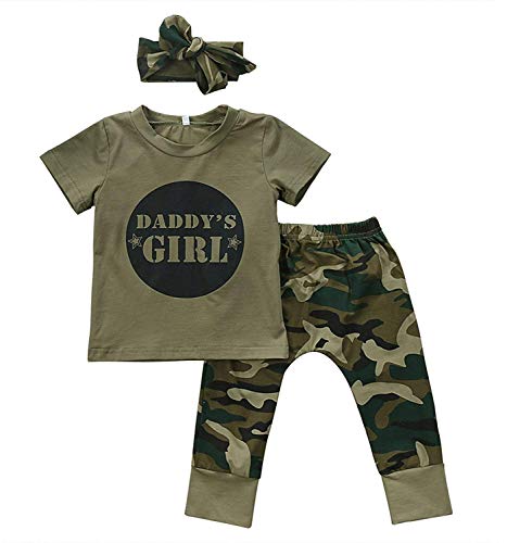 Image of MEKILYN 3Pcs Daddy's Baby Boy Girls Letters Print T-shirt Top+Long Camouflage Pant+Headband Bodysuit