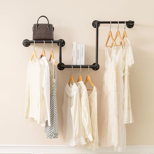 Industrial Pipe Clothing Rack, Wall Garment Rack, Hanging Clothes Rack