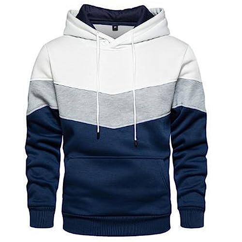 Pullover Hoodie for Men Color Block Long Sleeve Sweatshirt Drawstring Pullover Sweatshirts Casual Coat with Pockets