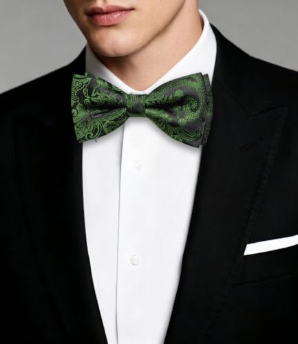 Image of Dubulle Mens Paisley Striped Bowtie Set Pre-tied Bowtie for Men and Pocket Square Set Wedding Business