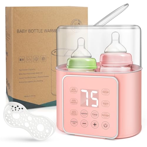 9-in-1 Baby Bottle Warmer, Multifunctional Milk Bottle Warmer Fast Baby Food Heating & Defrost, Milk Warmer Baby Double Bottle Sterilizer with LCD Display,Timer and 12 Hour Appointment (Pink)