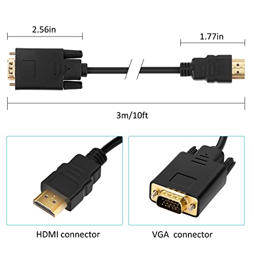 Valinks Hdmi To Vga Cable 10Ft/3M, Built-In Chip 1080P Hdmi To Vga Adapter (Male To Male) Video Converter Support Convert Signal From Hdmi Input Laptop Pc Hdtv To Vga Output Monitors Projector #TOP4