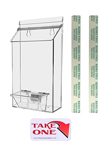 Marketing Holders Outdoor Brochure Holder Holds 6" x 10" Graphic Postcards and 3.5" x 2" Business Cards Includes Take One Sticker and Adhesive Strips Clear Acrylic