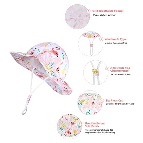 Zando Baby Girl Sun Hat 3-6 Months Newborn Upf 50+ Wide Brim Pink Flamingo Baby Bucket Hat For Girls Hats Toddler Infant Sun Protective Bucket Hats Adjustable Summer Beach Cap Pink Flamingo 3-6 Months #TOP3