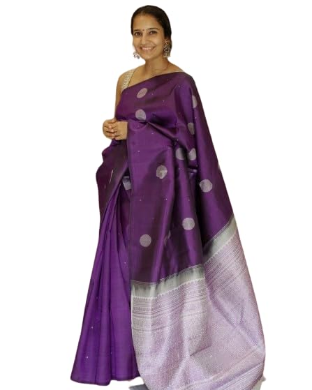 Flosive Women's Fabulous Purple Kanjivaram Sona Chandi Silk Saree With Blouse Piece