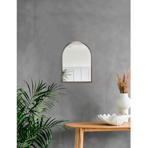 Image of Arch Metal Framed Bathroom Mirror for Wall, Aluminum Alloy Frame Brushed Wall Mounted Mirror for Livingroom Bedroom Entryway, Anti-Rust, Tempered Glass 16 inchx12 inch