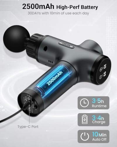 Youdgee Massage Gun, Deep Tissue Percussion Muscle Massager for Pain Relief, Handheld Electric Back & Neck Massager with 30 Speeds and 6 Massage Heads for Athletes, Men & Women (Gray) — view 4