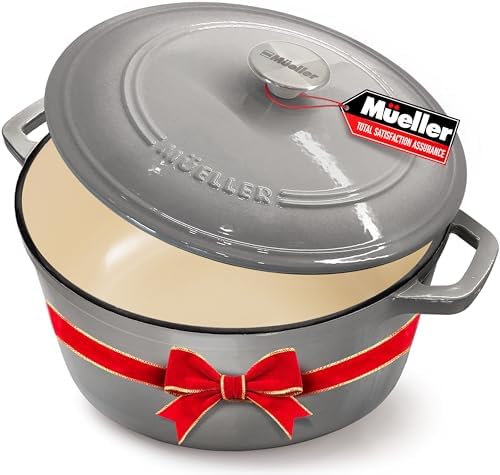 MUELLER HOME 6 Quart Enameled Cast Iron Pot Dutch Oven, Heavy-Duty Oven-Safe up to 500° F, & Across All Cooktops, Casserole Dishes for Ovens, Bread Pan with Lid and Knob, Cast Iron Cookware, Black - Thumbnail 2