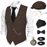 PARTTELY 1920s Mens Costume, Roaring 20s Costumes for Men, 1920 Mens Outfit for Halloween Costume Party