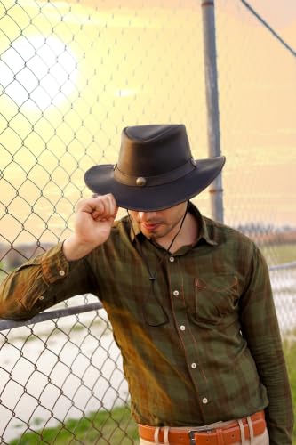 Image of HADZAM Leather Cowboy hat Shapeable into Outback hat, Australian Hats for Men & Women
