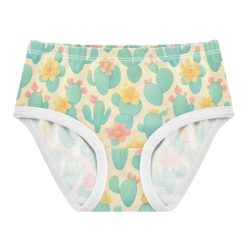 Joisal Cute Green Cactus Light Yellow Girl Panties Cute Toddler Underwear Floral Cotton Print Briefs Undies Kids 2t