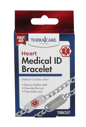 Thera|Care Heart Medical ID Bracelet | Stainless Steel Chain Link Bracelet | 10â€ Adjustable for Smaller Wrists