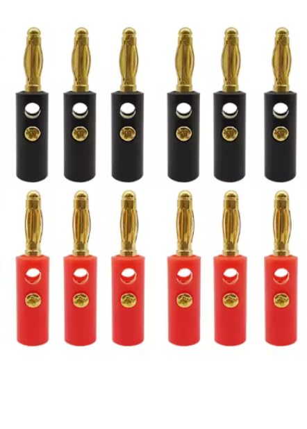 Ham-Hash 12 Stück Vergoldete Bananenstecker, 4mm Lautsprecherkabel Anschlüsse mit Schraubendreher für Heimkino, Wandplatten