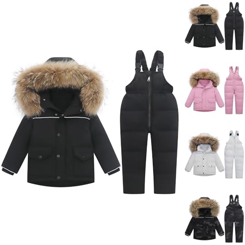 Kids Girls Boys Two Piece Snowsuit Toddler Warm Hoodie Down Jacket Winter Coat + Snow Ski Bib Pants Snow Suit Outfits3