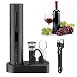 Pawfly 5-in-1 Rechargeable Electric Wine Bottle Opener Set, Automatic Wine Opener with Aerator Pourer Vacuum Stopper Foil Cutter & Storage Base, USB-C Charging Electric Corkscrew Wine Corkscrew