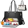 RAINSMORE Laptop Bags for Women with Insulated Leakproof Lunch Compartment 15.6 Inch Laptop Tote Work Bag PU Leather Ladies Handbag for Business Nurse Office Collage Casual