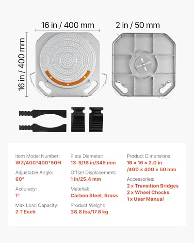 Image of VEVOR Wheel Alignment Turn Plates, 4-Ton Capacity, Brass Dial Measurements, 360 Rotating Turntable Wheel Alignment Tool with Transition Bridge & Thrust Block for Car SUV Light Truck