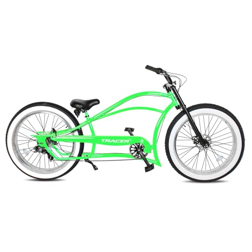 Tracer Siena Chopper Stretch Cruiser Bike for Men 26 Inch Lowrider Bicycles with Moon-Type Handlebar 7-Speed Complete Cruiser Bike for Adults (Green)
