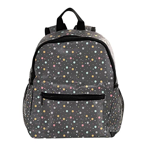 Sac à dos pour garçons et filles à pois multicolores - Modèle enfant 30,5 cm fond foncé