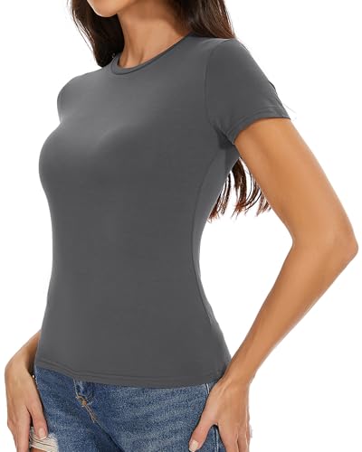 Image of Womens Basic Tees Summer Short Sleeve Shirts Slim Fit Tight T Shirt Going Out Tops Trendy 2026