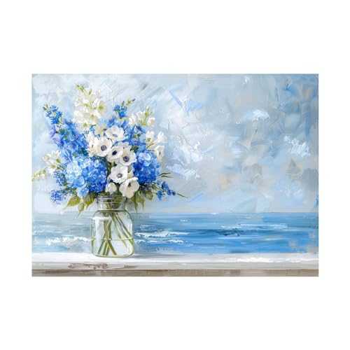 Impression sur toile fleurs bord de mer 70x90cm pour une décoration murale moderne épurée