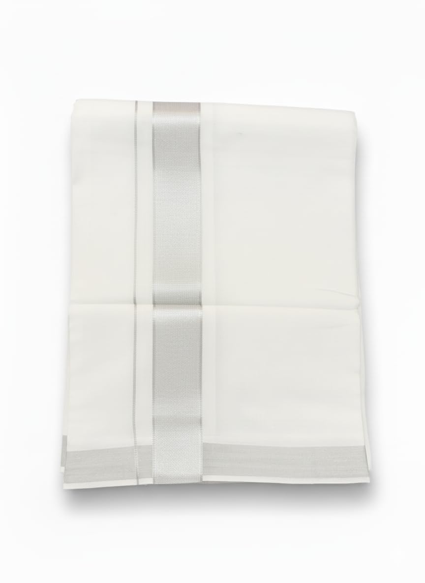 wareflux Mens Kasvu Double mundu Vesti with Silver Jari Boarder 4 meter length-picture-19