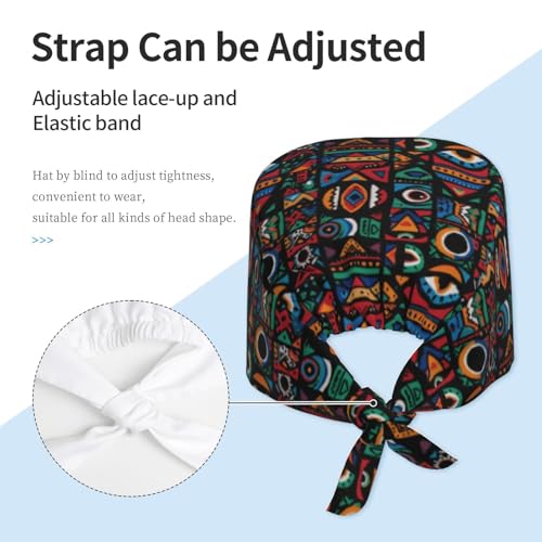 Image of Working Cap Scrub Cap with Sweatband Adjustable Unisex Tie Back Hat for Cleaning Farm Nursing
