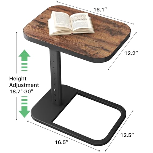 Image of Kitstorack Upgraded TV Tray Table with Panel Lock, 90 Flip-Over Design & Adjustable Height, Sofa Arm Side Table for Eating, Laptop, Couch, Bed, or Small Spaces, Brown