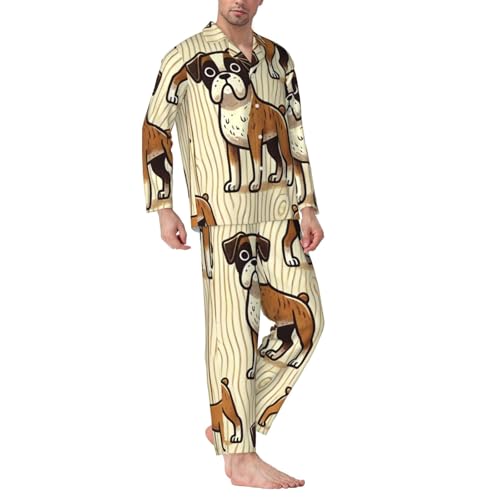 Mens Long Sleeves Pajama Set Boxer Dogs Wood Funny Cozy Two-Piece Loungewear For Nighttime Comfort,Casual Wear3