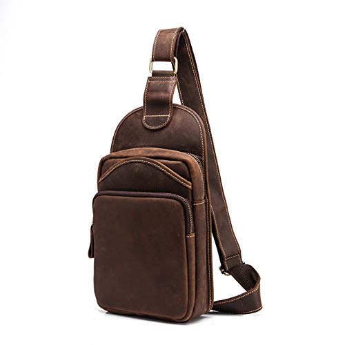 Le'aokuu Men Outdoor Casual Travel Cycling Tea Crossbody Chest Sling Bag Rig One Shoulder Strap Bag Backpack Men Leather