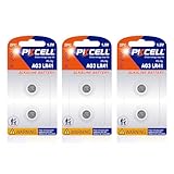 PKCELL AG3 1.5V Battery LR41 392 384 192 Button Alkaline Cell for Digital Thermometer (6 Count)