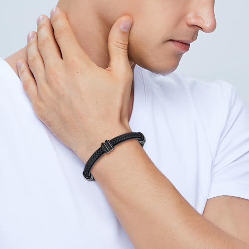 Leather Bracelet for Men with Adjustable Stainless Steel Magnetic Clasp Multi-Layer Braided Mens Leather Bracelet4