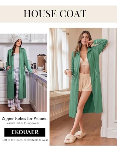Image of Ekouaer Zipper Robes for Women Long Sleeve Lightweight House Coats with Pockets Zip Up Bathrobe Loungewear S-3XL
