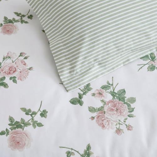 Image of Martha Stewart - Twin Comforter Set, 100% Silky Smooth Cotton Sateen Floral Bedding for Year Round Comfort, 2 Piece Bed Set with Matching Pillowcase (Tea Rose Pink)
