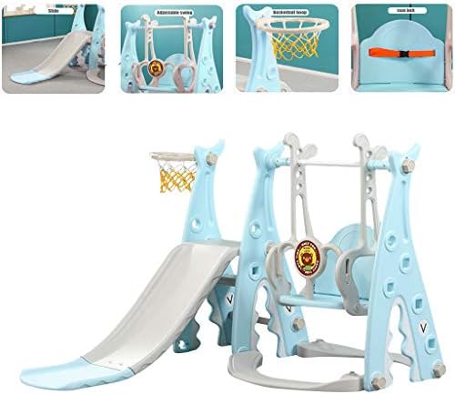 Toddler Climber and Swing Set Slide Swing Combo 3 in 1 Climber Sliding Playset w/Basketball Hoop for Kids Safe Slide Swing (Blue)