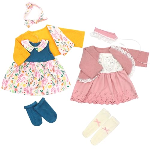 OTMOON 20 Inch Doll Clothes Outfits Doll Dress with Coat, Headband Socks 2-packs for 20-22 Inch Doll (Not Include Doll)