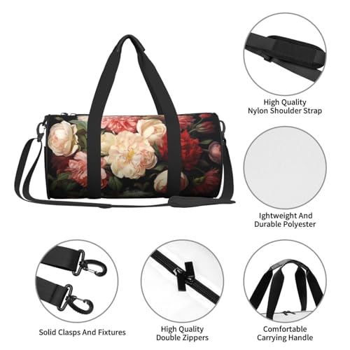 Travel Duffle Bag Weekender Bags for Men Women with Shoe Compartment Large Capacity Weekender Overnight Bag Bowl with Peonies and Rose Carry On Tote Bags Sport Gym Bag for Travel Yoga4