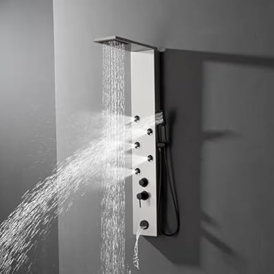 Greenspring Shower Panel Tower System with Rainfall Shower Head, 5 Body Jets, Handheld and Tub Spout, Stainless Steel Shower Panel, Brushed Nickel