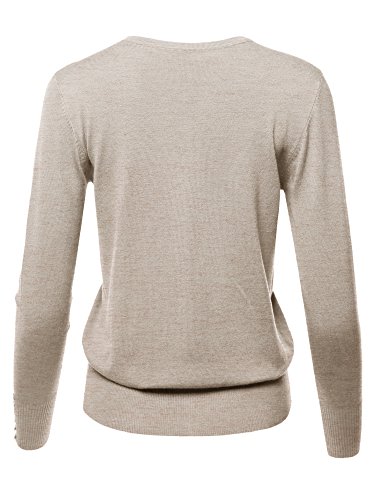 Basic Solid V-Neck Button Closure Long Sleeves Sweater Cardigan Khaki L #TOP1