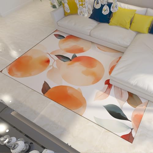 Tapis antidérapant salon lavable en machine 140x200 imprimé fruit orange moderne