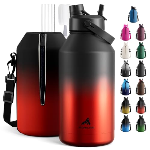 Image of POWCAN 64 oz Insulated Metal Water Bottle for Women: 2-in-1 Straw & Spout Lid, Keep Cold 48H, Carrier Bag, Leakproof, BPA-Free, Half Gallon Stainless Steel Water Bottle for Sports(Ace)