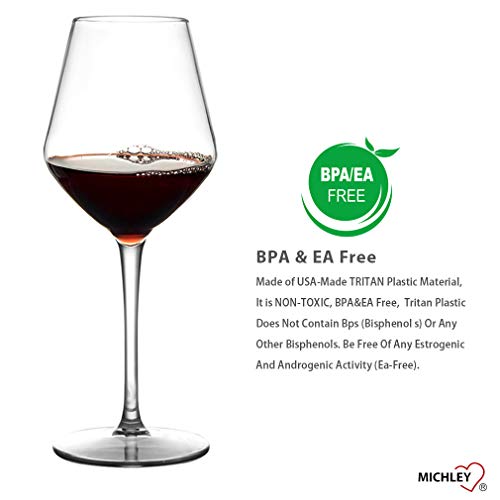 MICHLEY Unbreakable Stemmed Wine Glass 100% Tritan Plastic Dishwasher available Glassware 15 oz, Set of 6 - Image 3