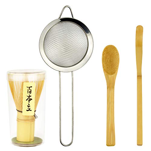 Bskifnn 4PC Japanese Matcha Tea Whisk Set - Matcha Whisk,Tea Spoon,Traditional Scoop, Tea Strainer Perfect Set to Beginners