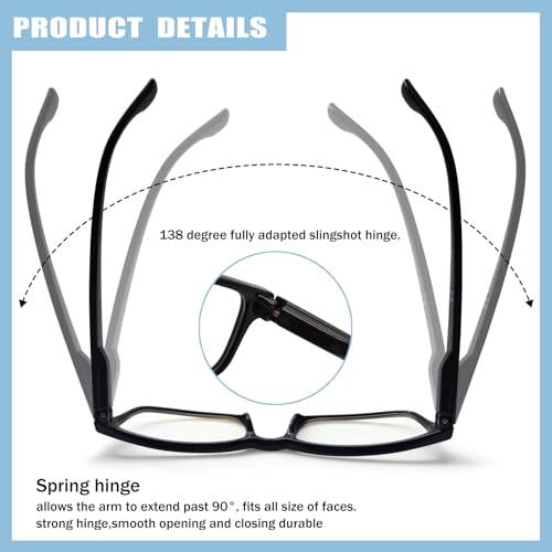 Image of Kerecsen 4 Pack Reading Glasses for Men and Women with Spring Hinges, Lightweight Black Rectangular Readers Eyeglasses (2 BLACK 2 Tortoise, 0.50, x)