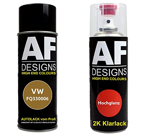 Alex Flittner Designs Pintura Bote Spray Kit compatible con VW FQ330006 Oro Metálico 2K Barniz Claro Pintura Base Aerosol 2x400ml