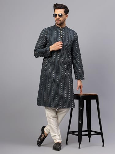 Image of LATEST CHIKAN Men's Cotton Regular Striped Knee Lenght Kurta Full Sleeves