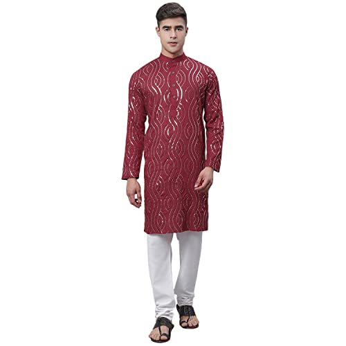 Image of SOJANYA Men's Pure Cotton Floral (Since 1958 Designer Kurta and Churidar Pyjama Set