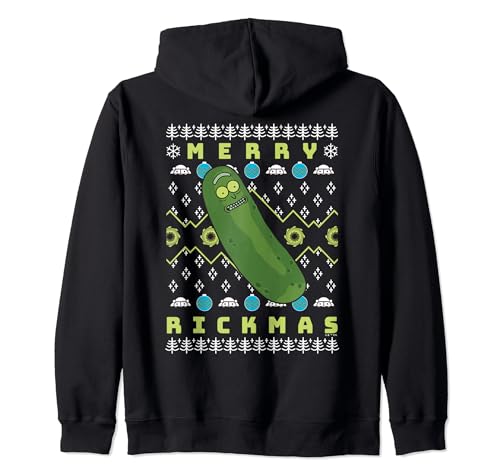 Image of Rick and Morty Merry Pickle Rickmas Ugly Christmas Zip Hoodie